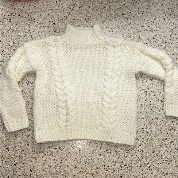Lovers + Friends ivory cream cable knit chunky cozy sweater small s turtleneck - Picture 3 of 6